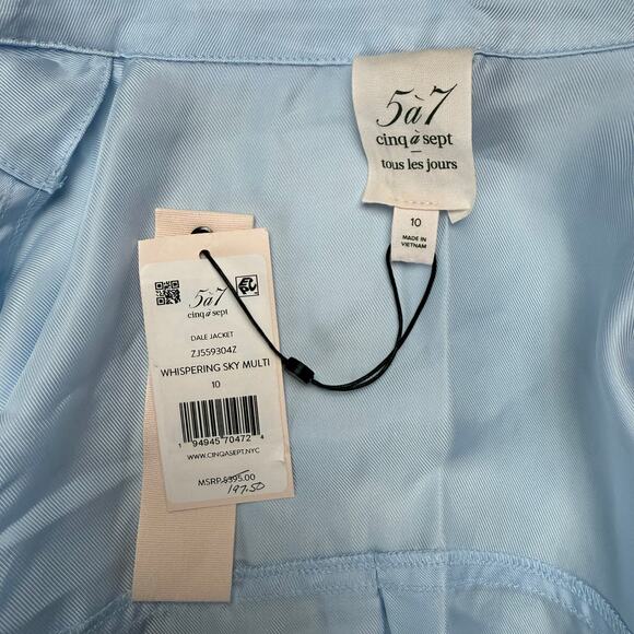 CINQ A SEPT Dale Ruched Sleeve Cupro Blue Satin Jacket - Picture 8 of 9
